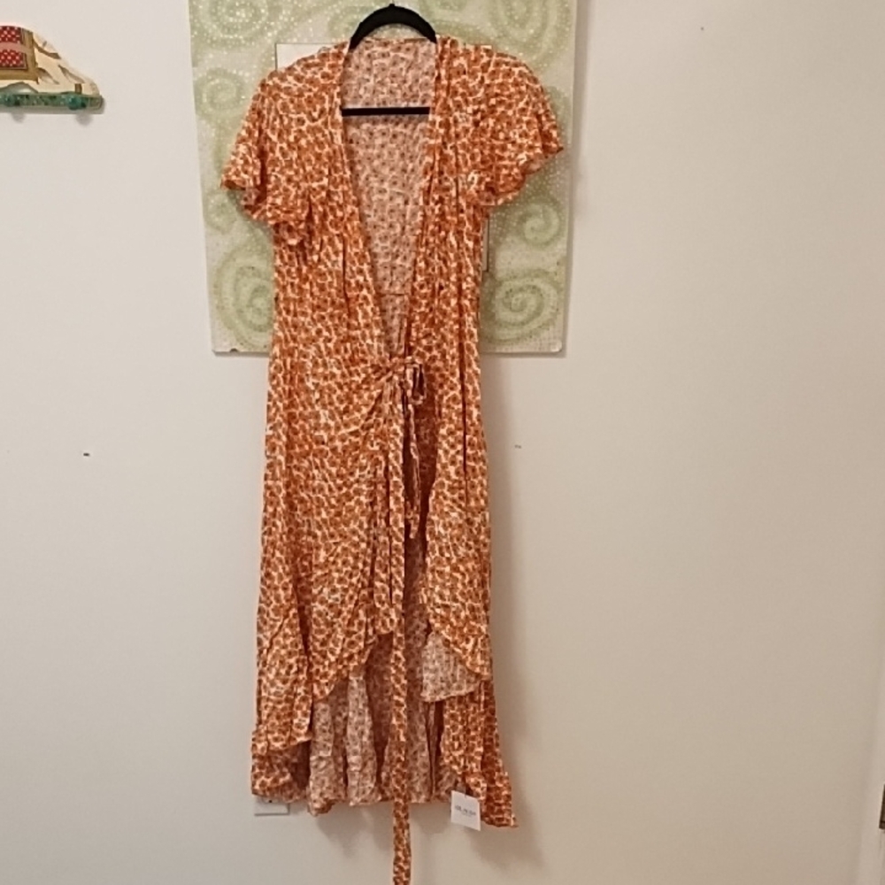 NWT OLAESA Chic High-Low Orange Animal Print Dress/Wrap